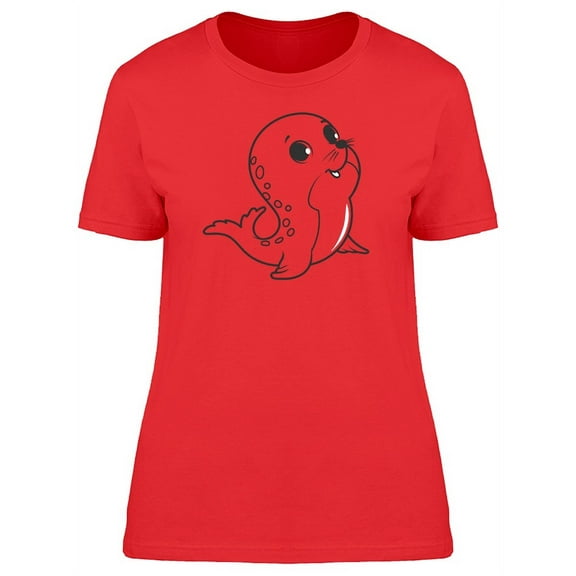 Cute Baby Seal Doodle Cartoon T-Shirt Women -Image by Shutterstock, Female x-Large