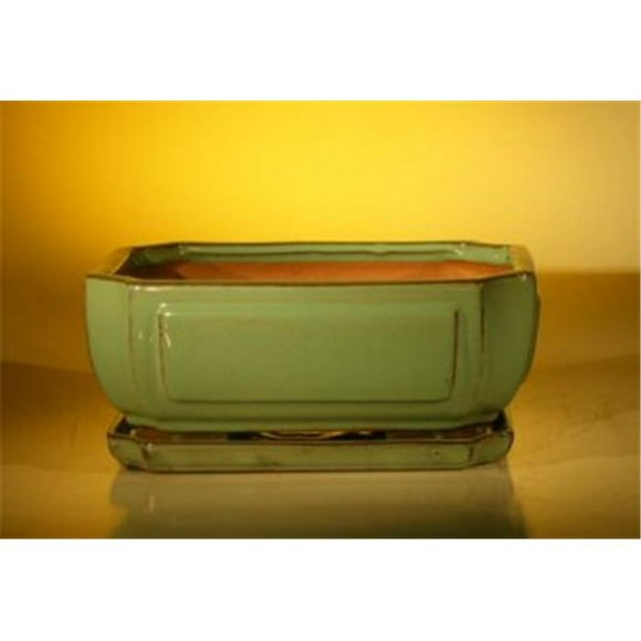 Bonsai Boy L246 10.75 x 8.5 x 4.125 in. Ceramic Bonsai Pot, Green - Rectangle