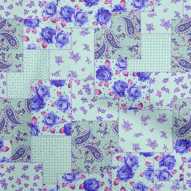 oneOone Rayon Turquoise Green Fabric Florals Sewing Material Print Fabric By The Yard 56 Inch Wide