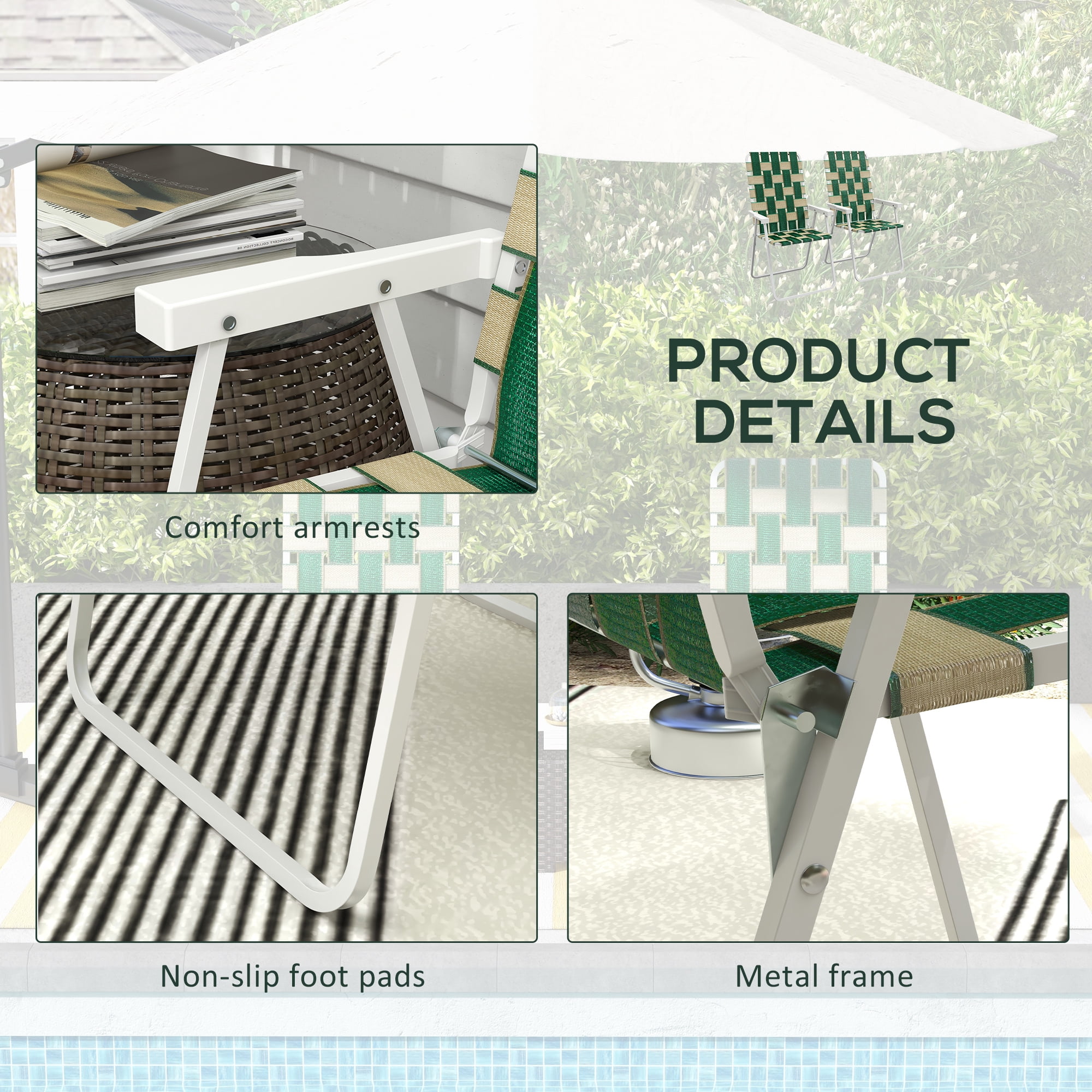 Outsunny 2pc Patio Folding Chairs, Outdoor Camping Chairs, Green