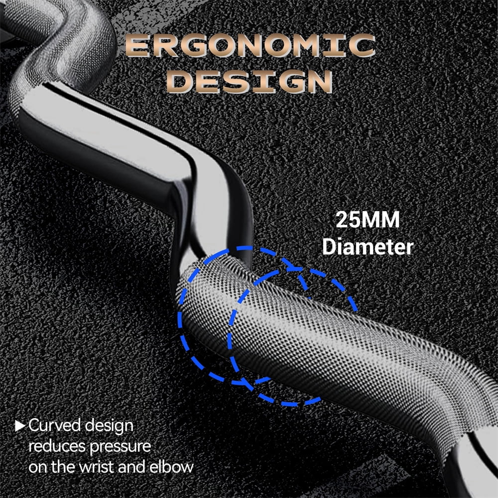 47" EZ Curl Bar for Weight Lifting, Biceps, Triceps, Back/Leg Muscle Group Exercise,Chrome Curling Bar Fit 2” Standard Weights