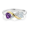 thumbnail image 2 of Gem Stone King 925 Silver and 10K Yellow Gold Ring Amethyst Moissanite (0.88 Cttw), 2 of 5