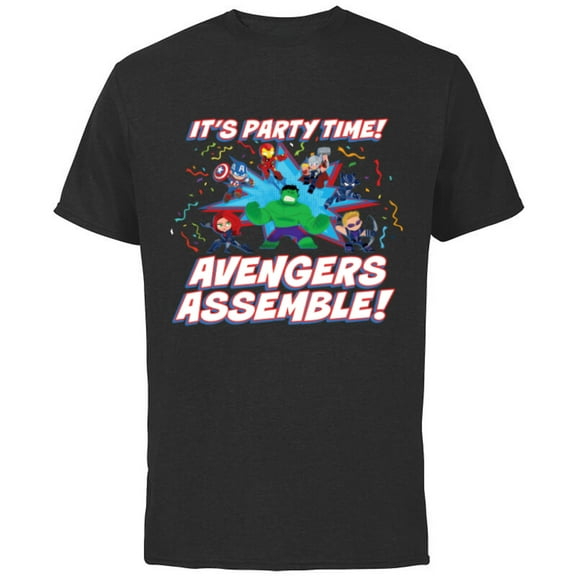 Marvel Avengers Assemble It’s Party Time Toony Birthday - Short Sleeve Cotton T-Shirt for Adults - Customized-Black