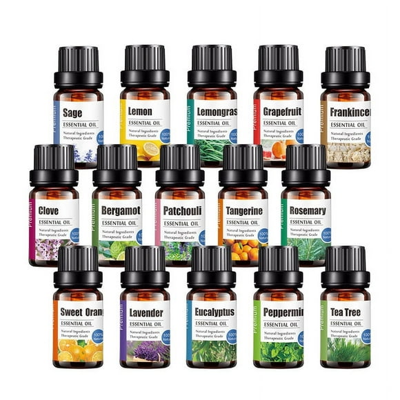 Wood Essential Oils for Diffuser (Tea Tree, Lavender, Lemon, Peppermint, Sweet Orange, Eucalyptus, etc.), 16x 10ml