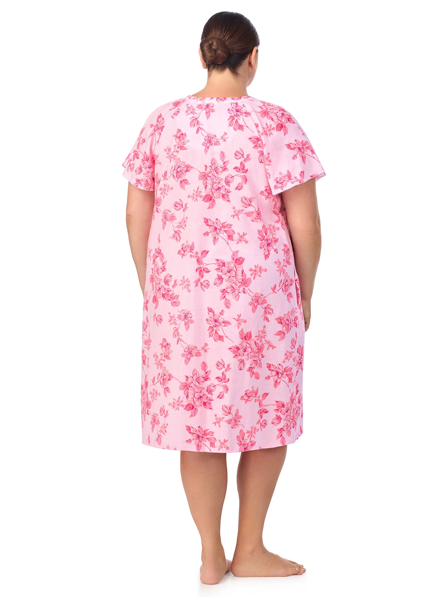 Aria Women's 100% Cotton Raglan Sleeve Smocked Neck Sleepwear 40" Gown, Sizes XS-5X
