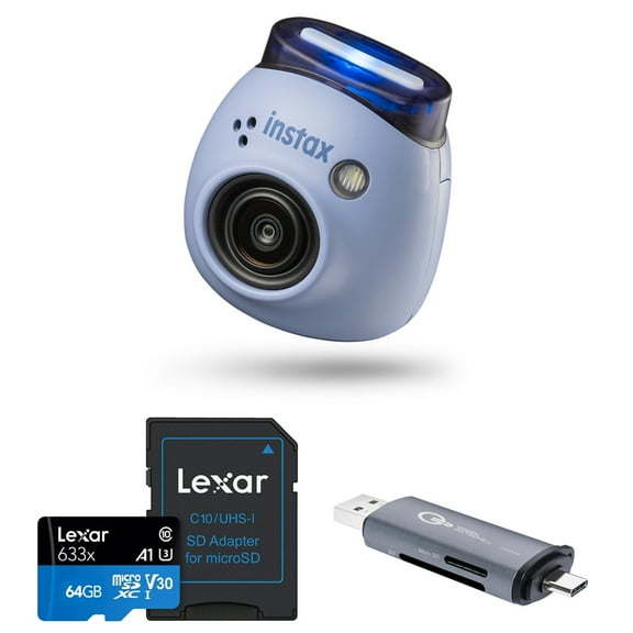 Fujifilm Instax Pal Digital Camera, Lavender Blue, Bundle with 64GB Memory Card and OTG Card Reader