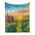 thumbnail image 1 of Art Soft Flannel Fleece Throw Blanket, Dandelion Cornflower Daisy Blooms in the Meadow Field Before Sunset Spring Landscape, Cozy Plush for Indoor and Outdoor Use, 70" x 90", Multicolor, by Ambesonne, 1 of 6