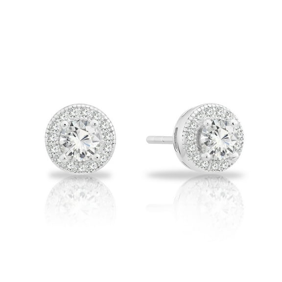 Tilo Jewelry 925 Sterling Silver Solitaire Round Halo CZ Stud Post Earrings with Secure Push-Backs | Everyday Dainty Small Earrings for Women & Unisex