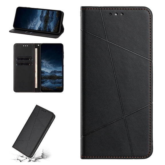 Compatible with iPhone 17 Pro Flip Wallet Case, PU Leather TPU Magnetic Protective Cover with Credit Card Slots Cash Slot Kickstand Shock-Absorbent Anti-Scratch Rugged Phone Cover, Black