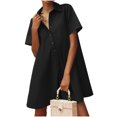 thumbnail image 5 of Summer Short Sleeve Solid Collared Button Down A Line Casual Loose Mini Shirt Dress, 5 of 6