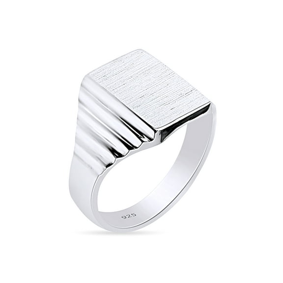AFFY 14K White Gold Plated 925 Sterling Silver Mens Signet Ring Engravable Monogram, Ring Size -7