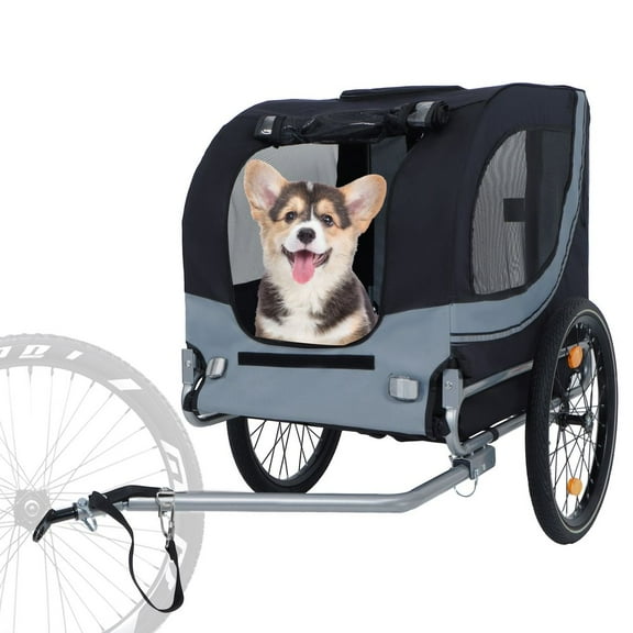 LUMAMIN Dog Bike Trailer, Large Folding Bike Trailer for Dogs, 100LB Capacity All-Terrain Steel Pet Stroller Cart Bicycle Carrier with 3 Zippered Entrances, Black Grey