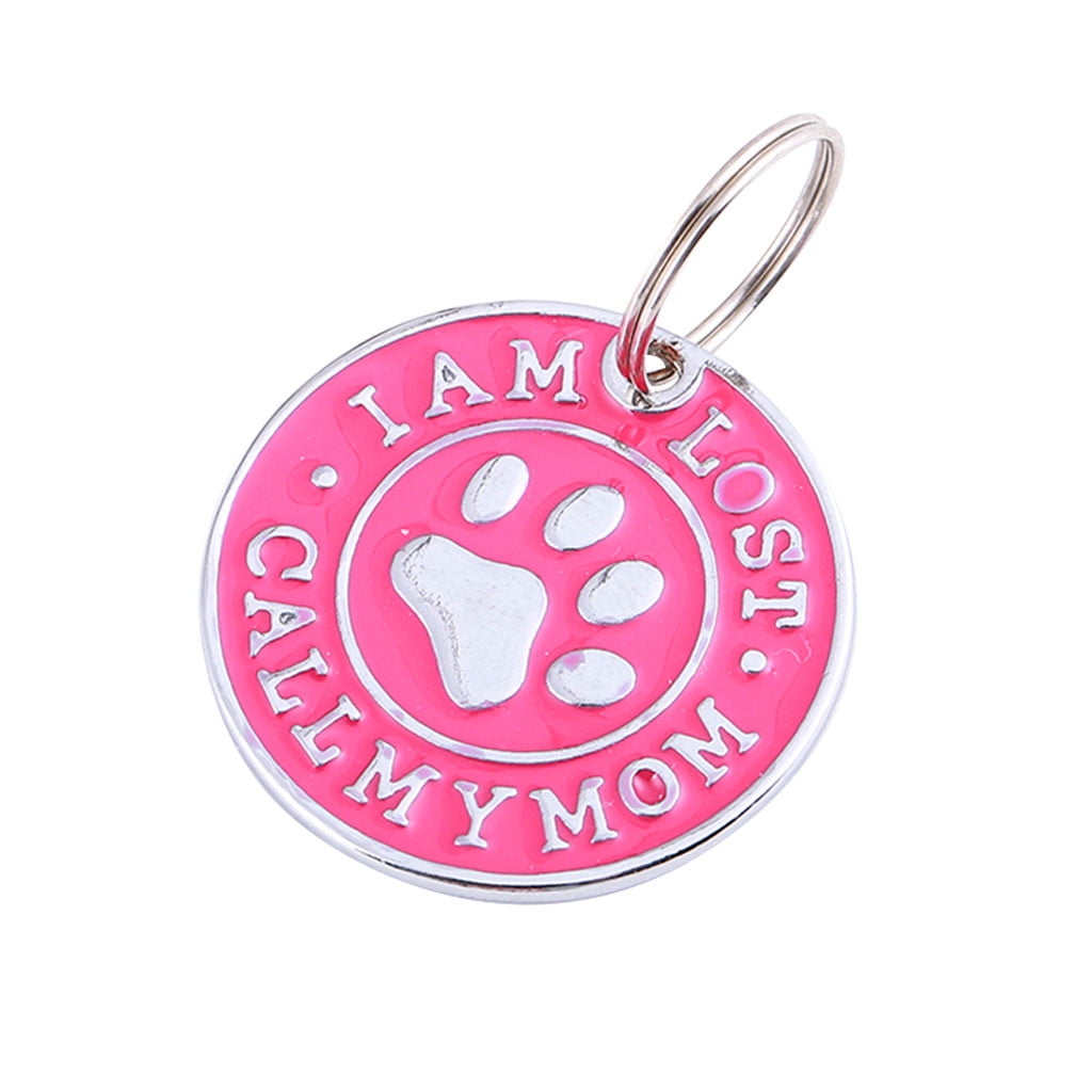 Small Personalised Purple Dog ID Tag With Silver Crystal Diamante Paw Print Design Laser Engraved Circle Pet Collar Charm 22mm