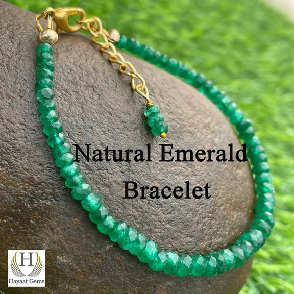 Natural Zambian Emerald Faceted Bead Bracelet: Handmade Gemstone Jewelry