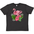 thumbnail image 3 of Inktastic Flamingo with Tropical Flowers Youth T-Shirt, 3 of 5