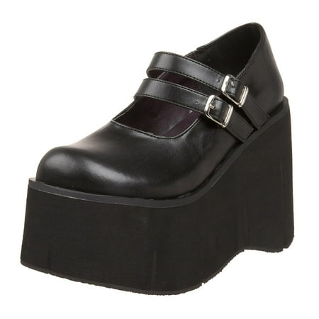 3' Platform Black Pump - Womens Gothic Platform Wedges Black Mary Jane Shoes Double Strap 4 3/4 Inch