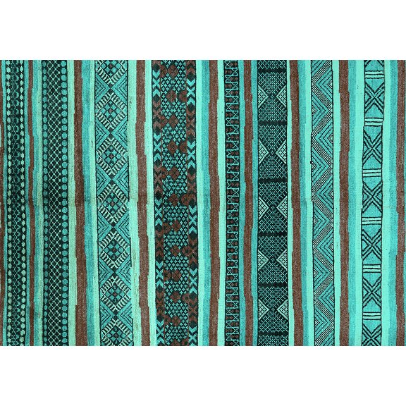 Ahgly Company Machine Washable Indoor Rectangle Oriental Turquoise Blue Industrial Area Rugs, 5' x 7'