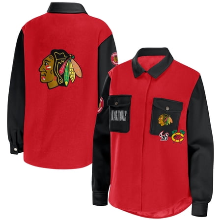 Women s WEAR by Erin Andrews Red/Black Chicago Blackhawks Colorblock Button-Up Shirt Jacket