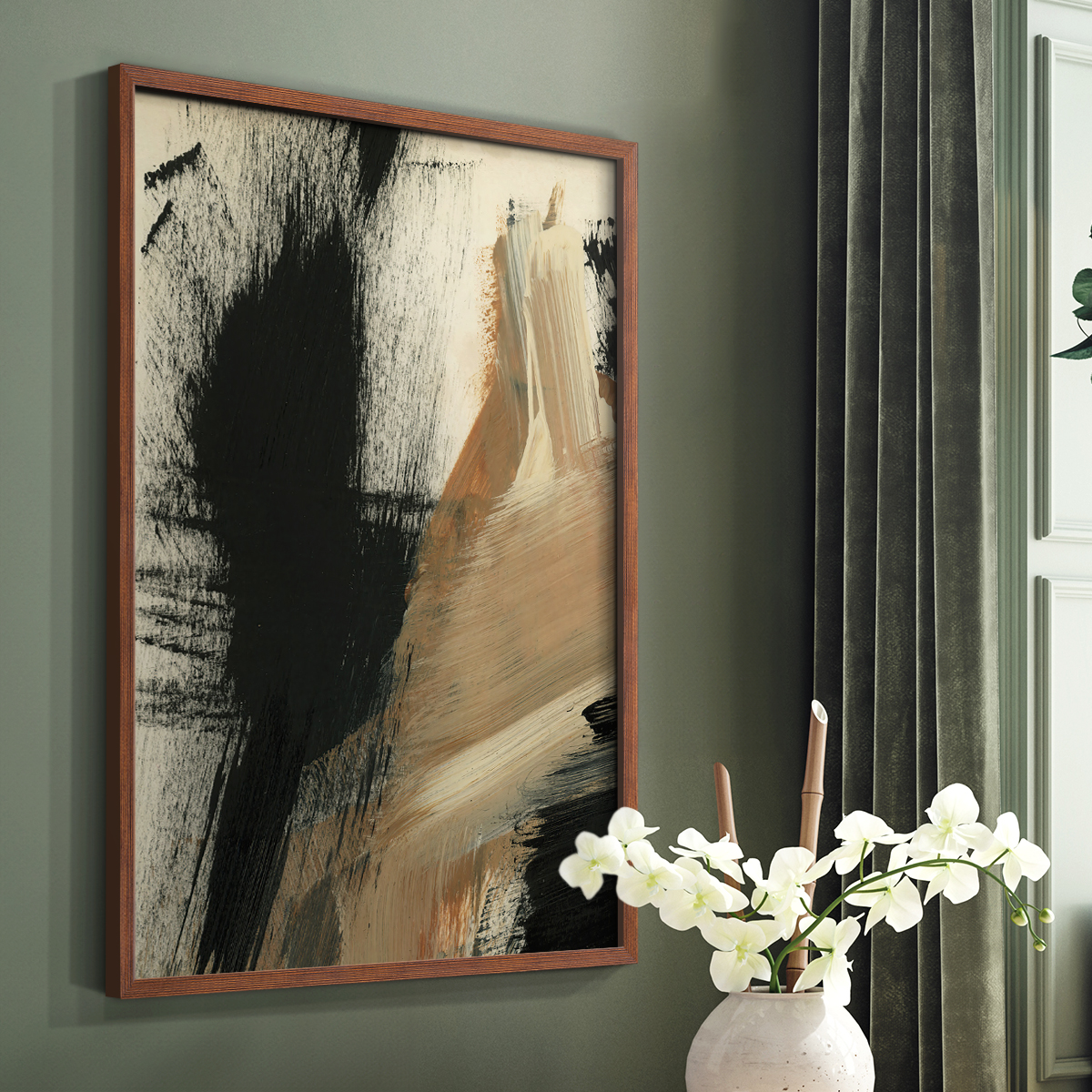 Baked Paintstrokes I Framed Print in Brown Solid Wood Framed Print No Nail Hanging