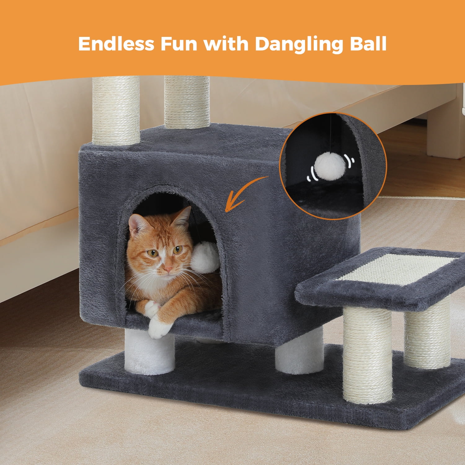PAWZ Road 21.3" Dog Stairs with Scratching Post 3-Step Pet Stairs with Cat Condo for Small Dog Dark Gray