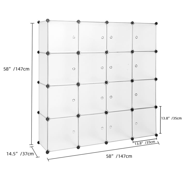 16-Cube Storage Shelves with Doors, Modular Book Shelf Organizer Units,  Plastic Clothing Storage Containers, Closet Cube Storage&Organizatier