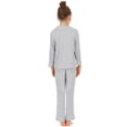 thumbnail image 4 of CUZIBR Girls Christmas Party Outfits 2 Piece Home Set Long Sleeve Button Down Turndown Collar Solid Blouse Pants Loose Fit Relaxed Cozy Sleeping Wear Sets,Grey,4-5 Years, 4 of 9