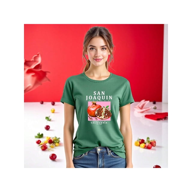 Playera Frutal Granadas San Joaquin Valley – Estilo Fresco con Sabor a Granada Ropa Para Mujer Color Verde Talla Mediana Marca Emil SaEs