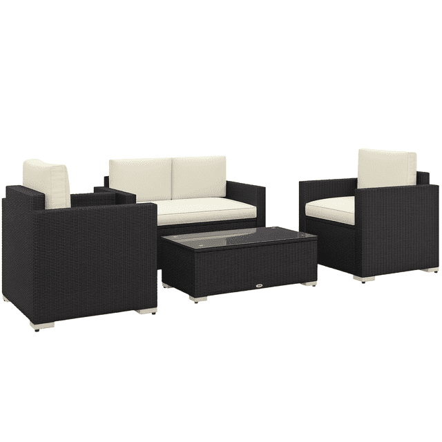 Outsunny 4 Pieces Rattan Patio Furniture Set with Cushions for Porch Garden