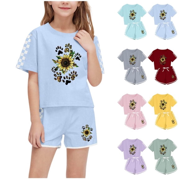 BXSRUTA Boys and Girls 2 Piece Outfit Sets Soft Breathable Summer Casual Round Neck Short Sleeve T-Shirt with Elastic Waist Shorts