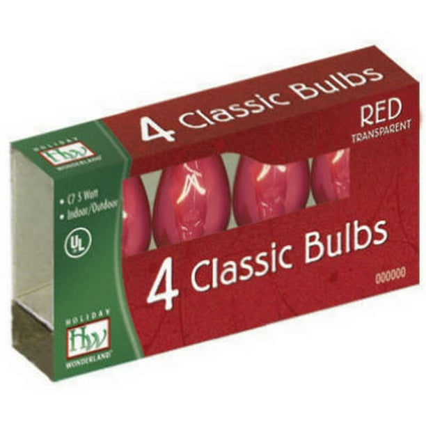 Christmas Lights Replacement Bulb, C7, Red Transparent, 4 PK., Noma