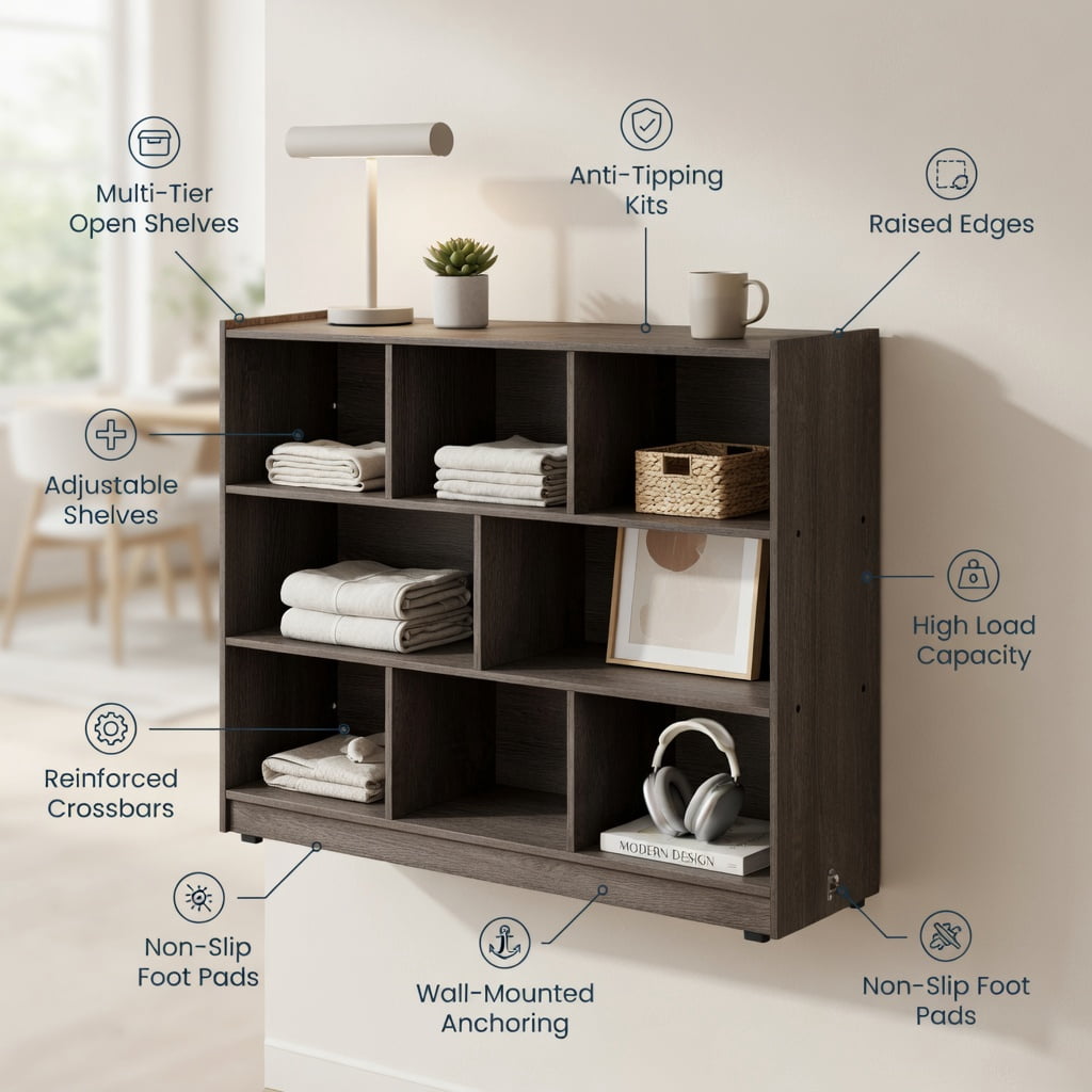 Spaco 3-Tier Open Bookcase 8-Cube Floor Standing Storage Shelves Display Cabinet-Gray, Tall Bookshelf, Shelves for Living Room, Home Office, Bedroom, Balcony