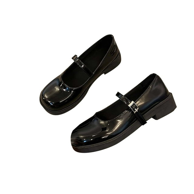 NOKIO Chaussures Mary Jane Flats pour Femmes avec Bride de Cheville Ajustable, Chaussures en Cuir à Plateforme à Bout Rond Fermé pour Occasions Habillées et Jeux de Société