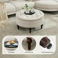 thumbnail image 5 of 31.5" Large Round Storage Ottoman, Upholstered Tufted Linen Ottoman Coffee Table, Large Footrest with Solid Wooden Legs and Nailheads, Side Table for Living Room Bedroom Office, Beige, 5 of 6
