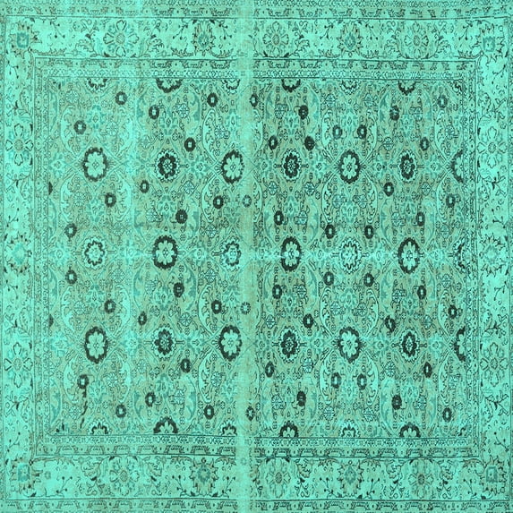 Ahgly Company Machine Washable Indoor Square Persian Turquoise Blue Traditional Area Rugs, 8' Square