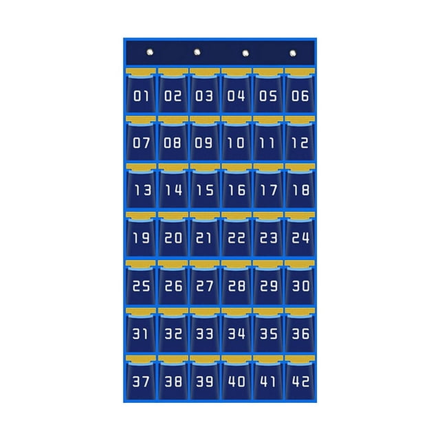 Langgg Childrens Literacy Card Organizer Pocket Chart Holds Cellphones Calculators With Multiple Storage Options Small Items. 42 Pockets Blue