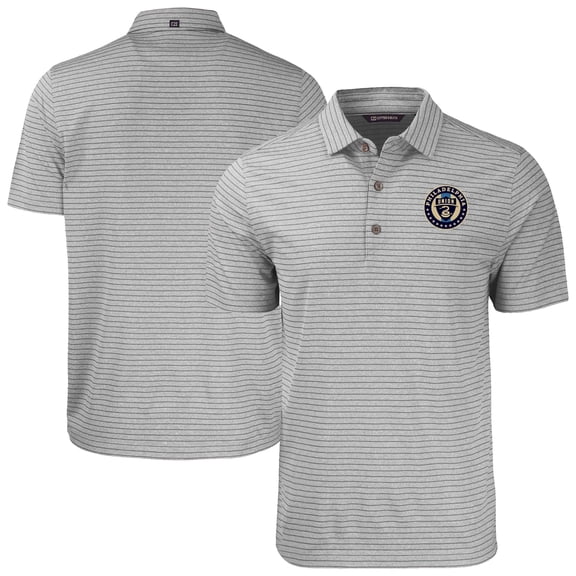 Men's-Cutter & Buck  Heather Gray Philadelphia Union Big & Tall Forge Eco Heather Stripe Stretch Recycled Polo