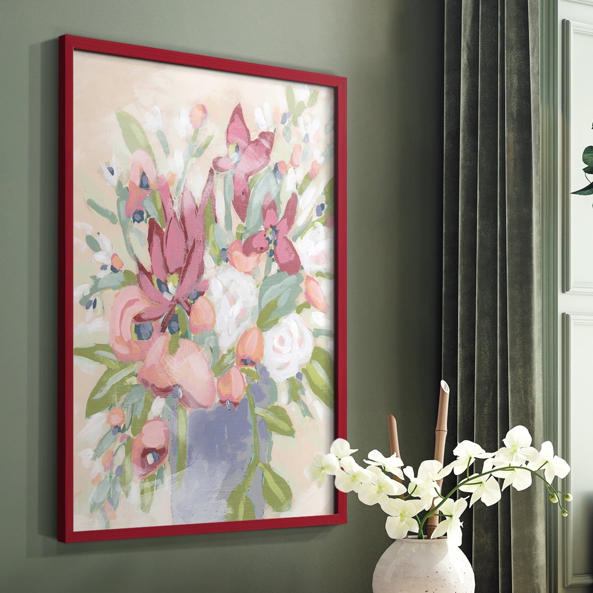 Blush Array I Framed Print in Red Solid Wood Framed Print No Nail Hanging