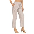 thumbnail image 4 of HDE Women's Linen Blend Pull On Drawstring Pants with Pockets Gray Beige S, 4 of 7
