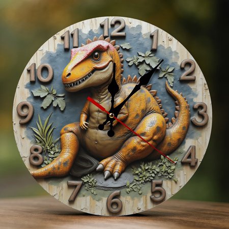 Wall Clock Decorative - Cartoon Cute Dinosaur Print 2D Vintage Wall Clocks Battery Operated Silent Non-Ticking for Bedroom, Living Room, Kitchen, Office, Classroom, 10 Inch