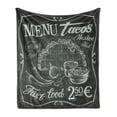 thumbnail image 1 of Taco Soft Flannel Fleece Throw Blanket, Vintage Style Mexican Fresh Food Logo Chili Corn Burrito Menu Design, Cozy Plush for Indoor and Outdoor Use, 60" x 80", Dark Blue Grey White, by Ambesonne, 1 of 6