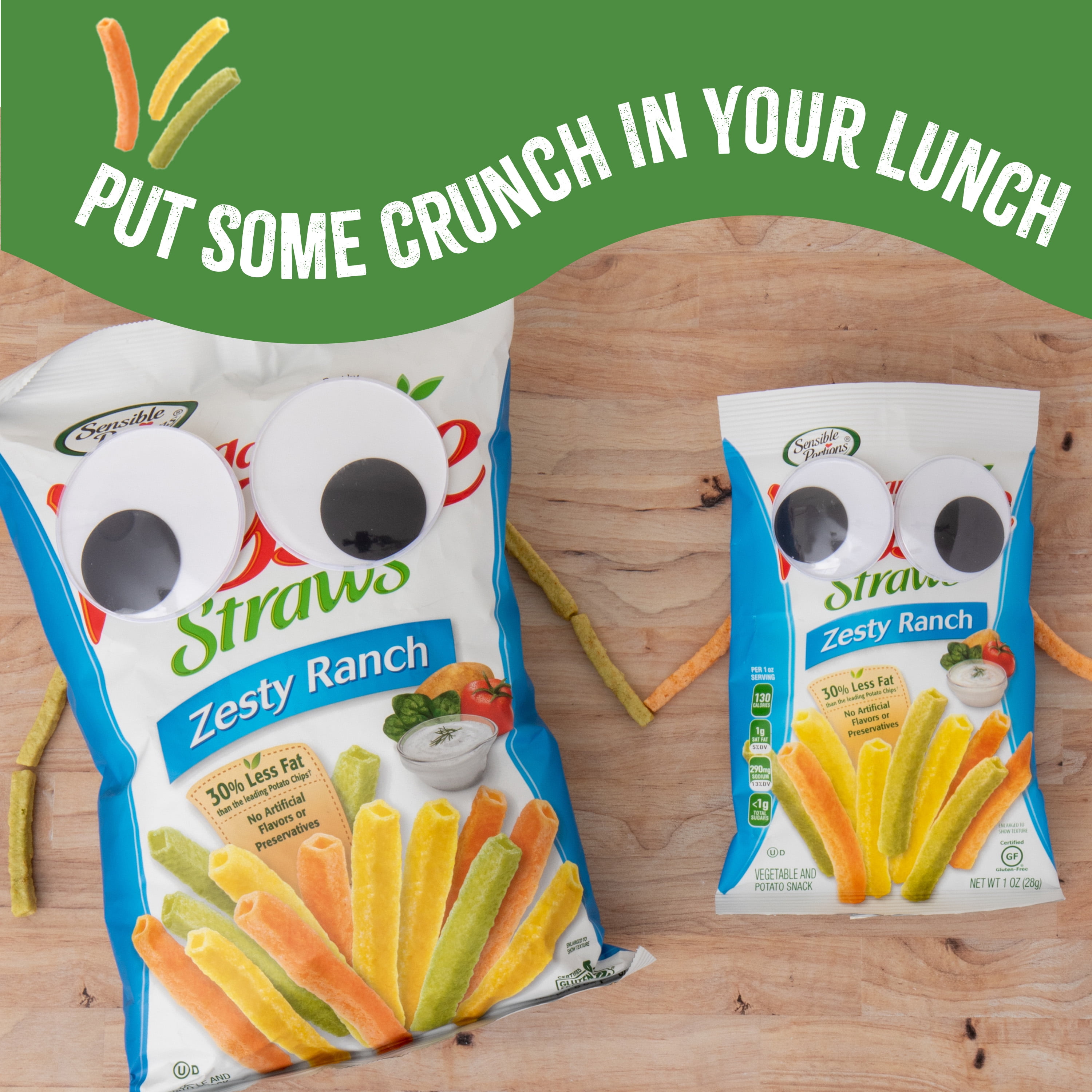 Sensible Portions Garden Veggie Straws Ranch & Sea Salt Multipack, 1 oz Snack Bag, 24 Count