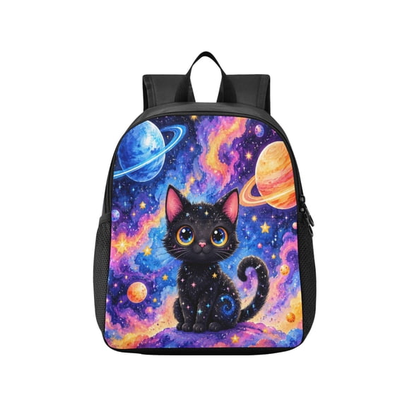 Toddler Backpack Black Cat in Cosmic Nebula Waterproof Lightweight Backpack Casual Mini Daypack for Daycare & Travel