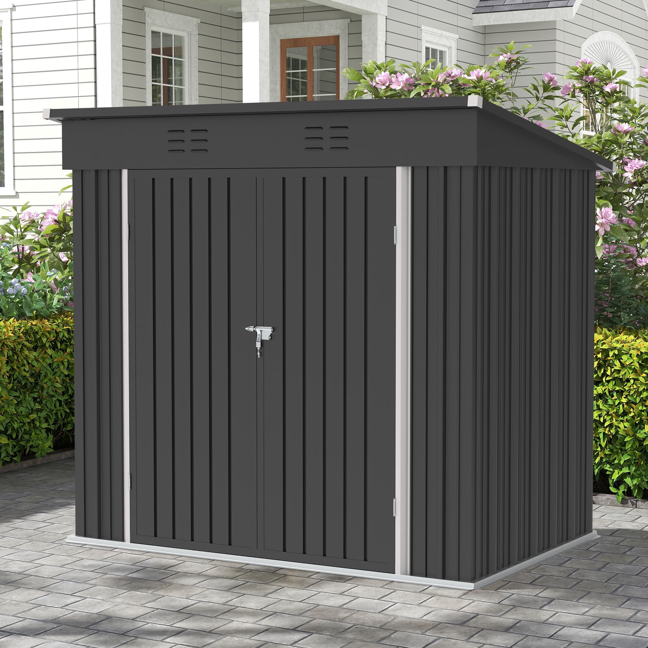 Clearance Storage Shed, Enyopro 6'x4' Outdoor Storage Sheds, Metal Storage House with Lockable Door, Storage Garden Tool shed for Lawnmower, Bike, Garage, Gray