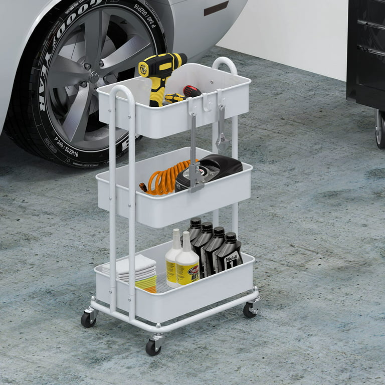 3-Tier Rolling Cart Utility Cart with Lockable Wheels Heavy Duty