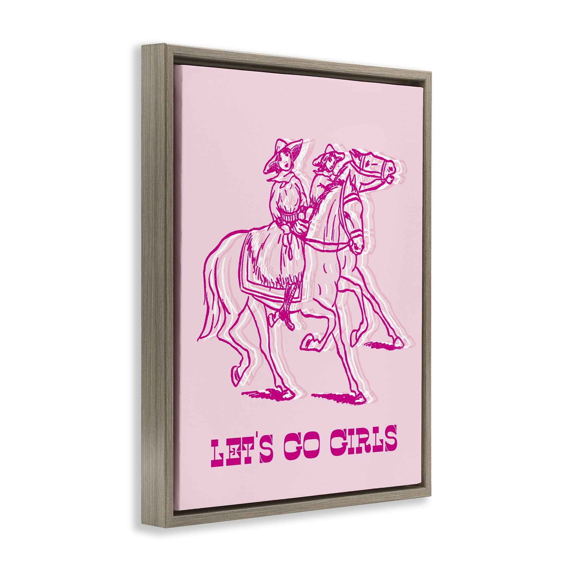 Stupell Industries Let's Go Girls Outline People Painting Brown Floater Framed Canvas Art Print Wall Art, 25 x 31