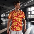 thumbnail image 3 of Wukai Red Vintage Flowers Print Men's Short-Sleeved Mesh T-Shirt,Quick-Dry Short Sleeve Workout T-Shirt-5X-Large, 3 of 8