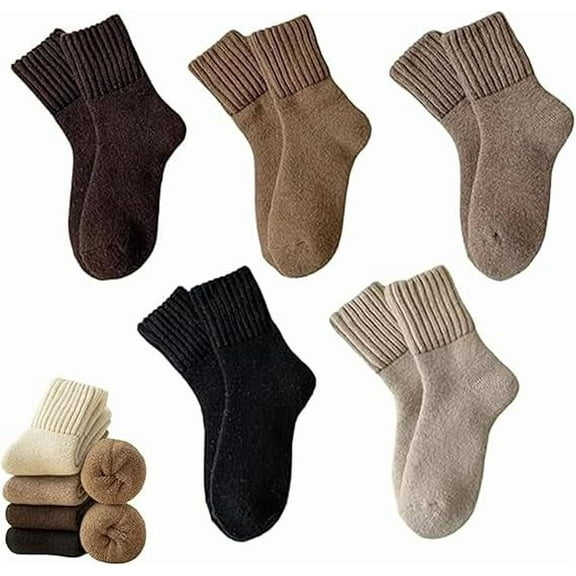 Kesuv Fall Socks, Kesuv 5 Pairs Women's Solid Mid-calf Socks, Nyzfexk Sock, for Fall Winter, Womens Thick Thermal Crew Sock Comfortable
