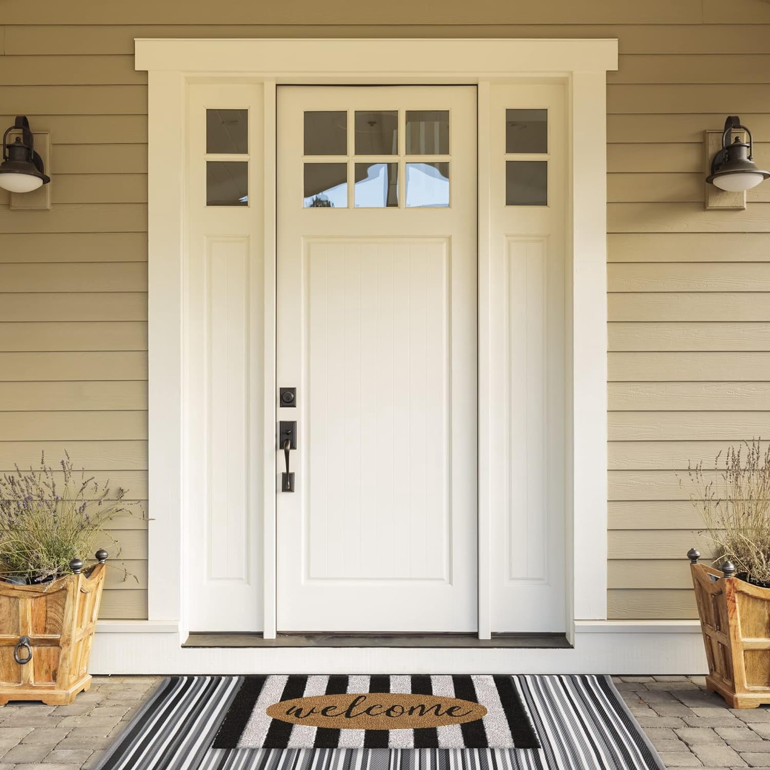 Natural Coir Doormat Outdoor Welcome Mat, 17x29, Cabana Stripes