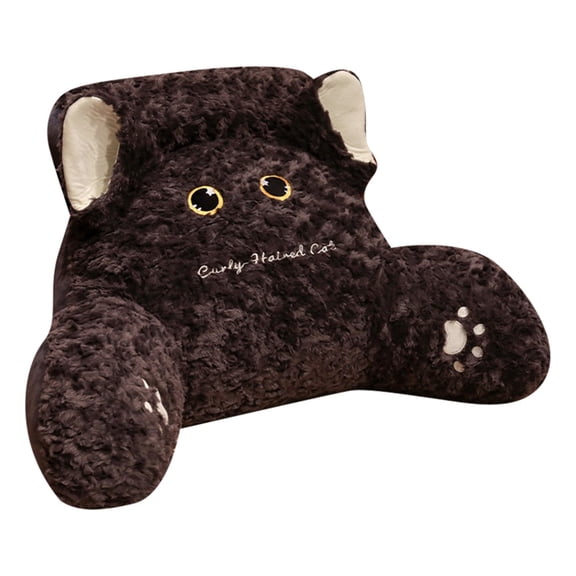 Plush Cat Back Pillow for Office Chair,Reading Pillows for Sitting in Bed Adult,Back Pillow for Chair,Lumbar Pillow for Chair,Bed Reading Pillow,Lumbar Pillows with Removable Washable Cover.(Black)