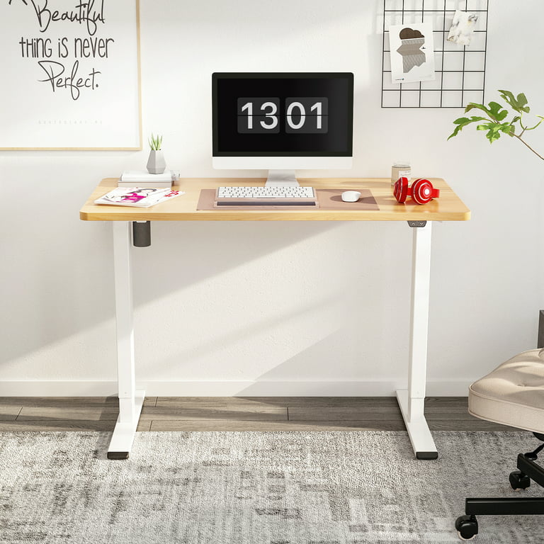  FLEXISPOT Adjustable Height Desk 40 x 24 Inches Whole Piece  Standing Desk for Small Space Electric Sit Stand Home Office Table Computer  Workstation (White Frame + Maple Desktop) : Office Products
